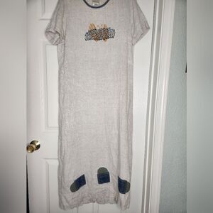 Reminisce L 100% Linen Gray Shortsleeves Maxi Summer Dress